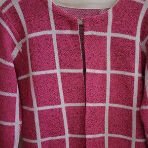 Stylish Pink and White Check Knit Coat Size Medium
